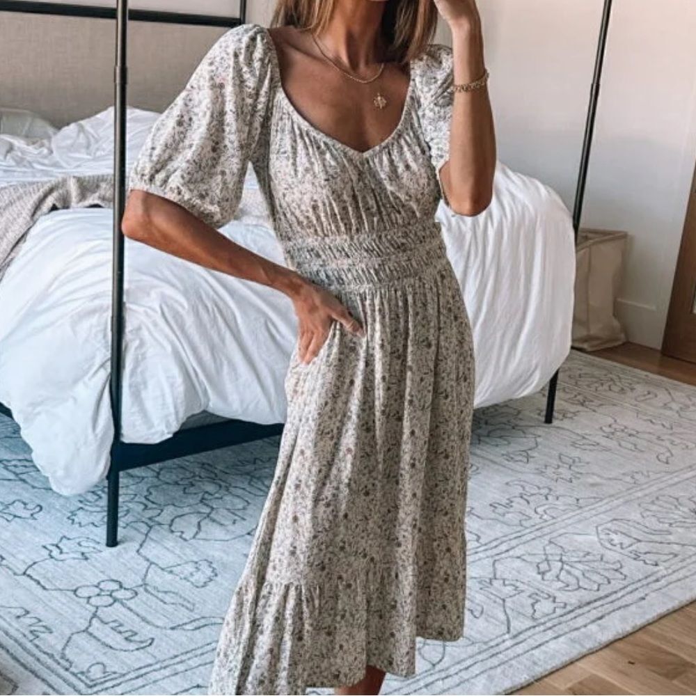 Nation LTD Cream Floral Midi Dress
